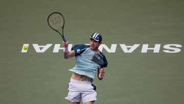 Shanghai (China), 11/10/2023.- Nicolas Jarry of Chile in action during the match against Diego Schwartzman of Argentina at the Shanghai Masters tennis tournament, Shanghai, China, 11 October 2023. (Tenis) EFE/EPA/ALEX PLAVEVSKI
