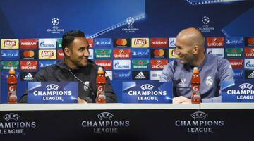 Keylor Navas and Zidane in this evening's press conference.