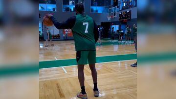 The Boston Celtics regretted tweeting this video of Brown struggling to dribble with his left hand and eventually deleted it, but not before it went viral.