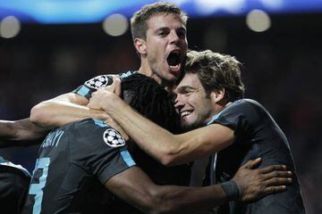 Chelsea's players celebrate Michy Basthuayi's late winner at the Wanda Metropolitano on Wednesday.