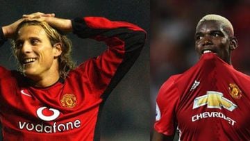 Diego Forlan and Paul Pogba: both with early challenges to overcome at Manchester United
