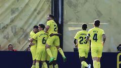 El Villarreal B celebra un gol ante el Ibiza.