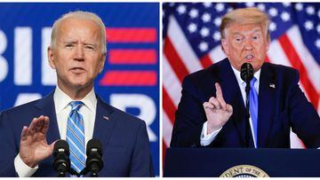 Combination picture of Democratic U.S. presidential nominee Joe Biden and U.S. President Donald Trump speaking about the early results of the 2020 U.S. presidential election, U.S. November 4, 2020. Pictures taken November 4. REUTERS/Kevin Lamarque/Carlos 