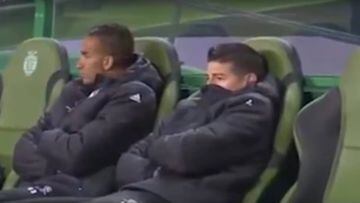 James Rodr&iacute;guez en el banco de suplentes durante el partido ante Sporting de Lisboa