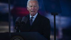 WARSAW, POLAND - FEBRUARY 21: US President Joe Biden delivers a speech at the Royal Castle Arcades during his visit in Warsaw, Poland on February 21, 2023. President Biden is visiting Warsaw for the second time in less than a year, following a surprise visit to Kyiv where he met with the Ukrainian president to bolster U.S. support for Ukraine on the eve of the one-year anniversary of the Russian- Ukrainian War. (Photo by Artur Widak/Anadolu Agency via Getty Images)