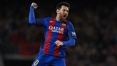 BARCELONA, SPAIN - JANUARY 11:  Lionel Messi of Barcelona celebrates scoring his team&#039;s third goal during the Copa del Rey Round of 16 Second Leg match between FC Barcelona and Athletic Club at Camp Nou on January 11, 2017 in Barcelona, Spain.  (Phot