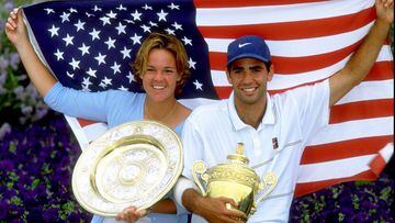 4 Jul 1999:  Ladies singles champion Lindsay Davenport and Men&#039;s champion Pete Sampras both of the United States celebrate victory with the respective trophies at the All England Club in Wimbledon, England.   Mandatory Credit: Gary M Prior/Allsport