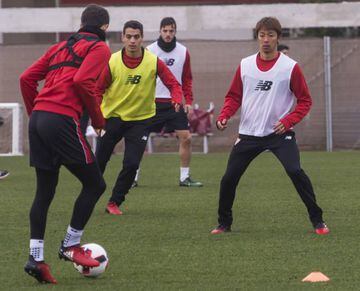 Sevilla players training prior to their game with Real Madrid on Wednesday