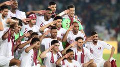 Japan v Qatar - Zayed Sports City Stadium, Abu Dhabi, United Arab Emirates - February 1, 2019  Qatar players celebrate winning the Asian Cup  