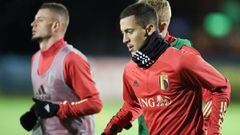 Eden Hazard entrenando con la selecci&oacute;n belga. 