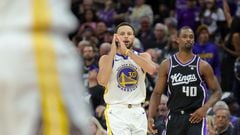 Golden State Warriors guard Stephen Curry (30) celebrates after scoring a basket during the fourth quarter against the Sacramento Kings at Golden 1 Center.