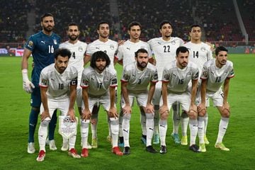 Egypt pose prior to the Africa Cup of Nations (CAN) 2021 semi-final football match between Cameroon and Egypt at Stade d'Olembe in Yaounde on February 3, 2022.