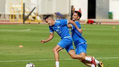 Villar y Rodado durante un entrenamiento con el Ibiza.