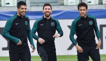 Luis Suarez, Messi and Neymar in Sunday's session