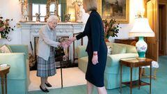 Britain's Queen Elizabeth II and new Conservative Party leader and Britain's Prime Minister-elect Liz Truss meet at Balmoral Castle in Ballater, Scotland, on September 6, 2022, where the Queen invited Truss to form a Government. - Truss will formally take office Tuesday, after her predecessor Boris Johnson tendered his resignation to Queen Elizabeth II. (Photo by Jane Barlow / POOL / AFP) (Photo by JANE BARLOW/POOL/AFP via Getty Images)