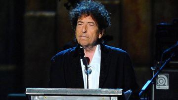 Bob Dylan accepts the 2015 MusiCares Person of the Year award on stage at the 2015 MusiCares Person of the Year show at the Los Angeles Convention Center on Friday, Feb. 6, 2015, in Los Angeles. (Photo by Vince Bucci/Invision/AP)