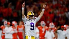 (FILES) In this file photo taken on January 13, 2020 Joe Burrow #9 of the LSU Tigers reacts to a touchdown against Clemson Tigers during the third quarter in the College Football Playoff National Championship game at Mercedes Benz Superdome in New Orleans
