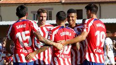 Savic, Giménez, Correa, Reinildo y Morata, en el amistoso de verano del Atlético en El Burgo de Osma. La reconstrucción rojiblanca comenzará desde atrás.