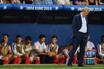 Hogson looks dejected as England crash out of Euro 2016.