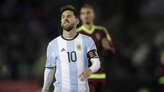 Argentina&#039;s Lionel Messi reacts during a 2018 World Cup qualifying soccer match against Venezuela in Buenos Aires, Argentina, Tuesday, Sept. 5, 2017. (AP Photo/Victor R. Caivano)