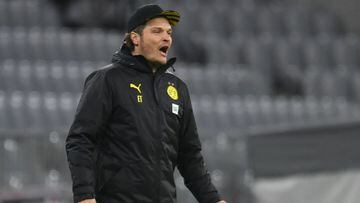 Borussia Dortmund coach Edin Terzic on the touchline against Bayern Munich during his spell as interim.