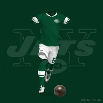 ¿Te imaginas cómo lucirían las camisetas de los 32 equipos de la NFL si fueran de fútbol? Este sería el uniforme de los Jets de Nueva York.