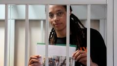 WNBA star and two-time Olympic gold medalist Brittney Griner holds images standing in a cage in a courtroom prior to a hearing at the Khimki City Court outside Moscow, Russia, 27 July 2022. Griner, a World Champion player of the WNBA's Phoenix Mercury team was arrested in February at Moscow's Sheremetyevo Airport after some hash oil was detected and found in her luggage, for which she now could face a prison sentence of up to ten years.