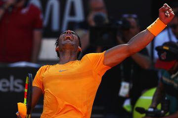 Rafa Nadal celebrando la victoria sobre Djokovic en la semifinal del Masters de Roma. 