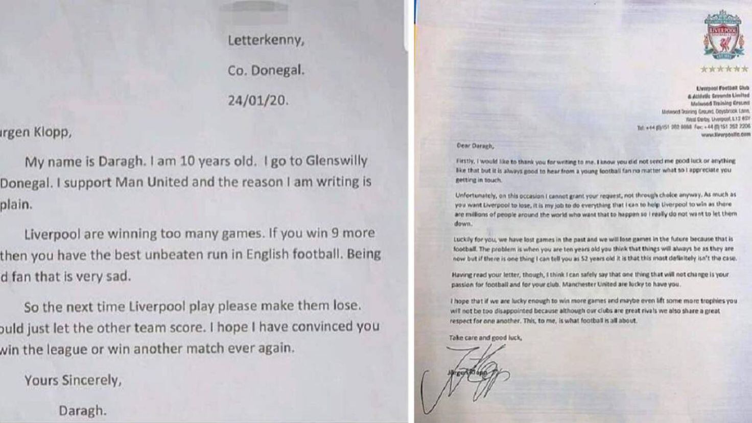 Paulo H. Nóbrega 🏆🏆🏆 on X: Uma criança de 10 anos torcedor do United  mandou uma carta (para o Klopp) pedindo para o Liverpool não vencer mais  jogos. Eis que o Klopp
