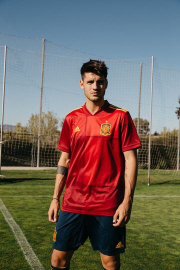 Atlético striker Álvaro Morata models the new Spain shirt.