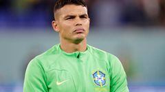 DOHA, QATAR - DECEMBER 05: Thiago Silva of Brazil during the FIFA World Cup Qatar 2022 Round of 16 match between Brazil and South Korea at Stadium 974 on December 5, 2022 in Doha, Qatar. (Photo by Richard Sellers/Getty Images)