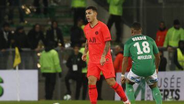 Leandro Paredes of Paris and Arnaud Nordin of Saint Etienne during the French championship Ligue 1 football match between AS Saint Etienne and Paris Saint-Germain on December 15, 2019 at Geoffroy-Guichard stadium in Saint Etienne, France - Photo Pierre Lo