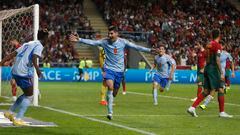 Morata celebra el gol que dio la victoria a España en Braga.