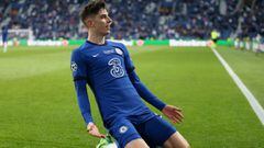PORTO, PORTUGAL - MAY 29: Kai Havertz of Chelsea celebrates after scoring their side&#039;s first goal during the UEFA Champions League Final between Manchester City and Chelsea FC at Estadio do Dragao on May 29, 2021 in Porto, Portugal. (Photo by Jose Co
