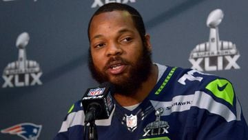FILE PHOTO - Seattle Seahawks defensive end Michael Bennett at press conference at Arizona Grand in advance of Super Bowl XLIX in Phoenix, Arizona, U.S. on January 29, 2015.  Mandatory Credit: Kirby Lee-USA TODAY Sports/File Photo
