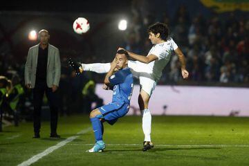 Jesús Vallejo in action against Fuenlabrada this evening.