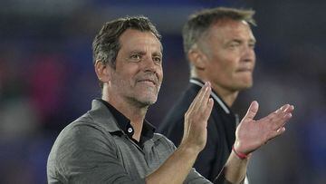 GETAFE, SPAIN - MAY 15: Quique Sanchez Flores, Manager of Getafe CF, interacts with the crowd after the final whistle of the LaLiga Santander match between Getafe CF and FC Barcelona at Coliseum Alfonso Perez on May 15, 2022 in Getafe, Spain. (Photo by Ai