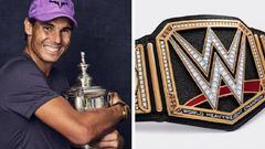 Rafa Nadal y el cintur&oacute;n de la WWE.