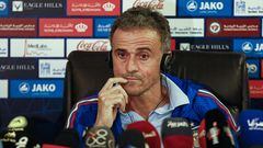 Spain's coach Luis Enrique gives a press conference in Amman on November 16, 2022, a day before Spain faces Jordan in a friendly match in the Jordanian capital. (Photo by Khalil MAZRAAWI / AFP)