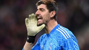 Soccer Football - Champions League - Group F - RB Leipzig v Real Madrid - Red Bull Arena, Leipzig, Germany - October 25, 2022 Real Madrid's Thibaut Courtois reacts REUTERS/Annegret Hilse