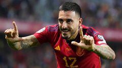 MALAGA, SPAIN - MARCH 25: Joselu of Spain celebrates after scoring the team's second goal  during the UEFA EURO 2024 Qualifying Round Group A match between Spain and Norway at La Rosaleda Stadium on March 25, 2023 in Malaga, Spain. (Photo by Angel Martinez/Getty Images)