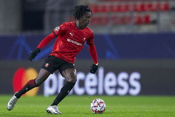 RENNES, FRANCE - DECEMBER 08: Eduardo Camavinga of Stade Rennais in action during the UEFA Champions League Group E stage match between Stade Rennais and Sevilla FC at Roazhon Park on December 08, 2020 in Rennes, France. (Photo by Mateo Villalba/Quality S