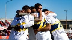BUENOS AIRES, ARGENTINA - APRIL 01: Luca Langoni of Boca Juniors celebrates with teammates after scoring the team's second goal during a match between Barracas Central and Boca Juniors as part of Liga Profesional 2023  at Estadio Claudio Chiqui Tapia on April 01, 2023 in Buenos Aires, Argentina. (Photo by Marcelo Endelli/Getty Images)
