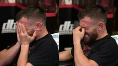 El boxeador ucraniano Vasyl Lomachenko llorando después del combate.