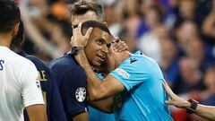 The PSG star saw his 53rd-minute penalty saved by Vlachodimos, but the referee order the spot-kick to be retaken. Mbappé converted at the second attempt and set a new French record.