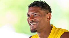 17 July 2022, Switzerland, Bad Ragaz: Soccer, Borussia Dortmund training camp, day 3: Sebastien Haller speaks to journalists in the media round. (to dpa "BVB newcomer Haller feels no pressure as Haaland successor") Photo: David Inderlied/dpa (Photo by David Inderlied/picture alliance via Getty Images)