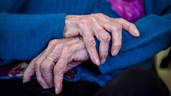 This picture shows Hermine Saubion&#039;s hands, 110, at her retirement house on January 28, 2022 in Banon, southern France. 