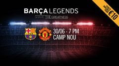El cartel del partido de leyendas entre el Barcelona y el Manchester United.