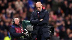 GLASGOW, SCOTLAND - MARCH 28: Luis de la Fuente, Head Coach of Spain, looks dejected during the UEFA EURO 2024 qualifying round group A match between Scotland and Spain at Hampden Park on March 28, 2023 in Glasgow, Scotland. (Photo by Stu Forster/Getty Images)