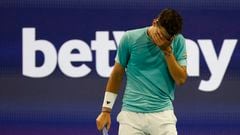 El tenista austriaco Dominic Thiem se lamenta durante su partido ante Lorenzo Sonego en el Masters 1.000 de Miami, el Miami Open.